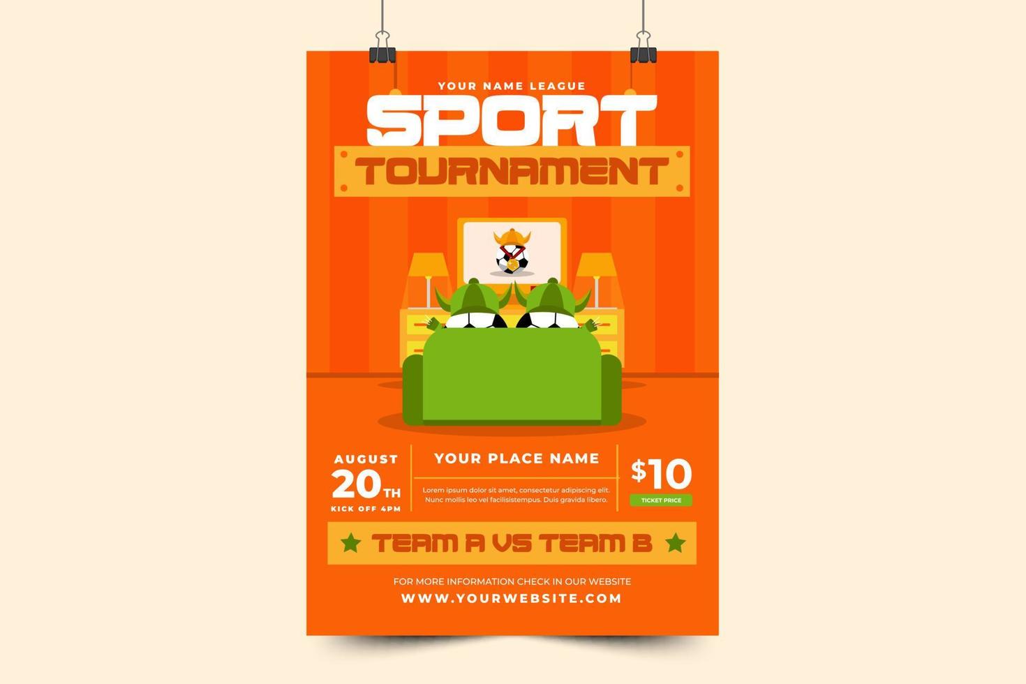 Football tournament sport event flyer or poster design template easy to customize vector