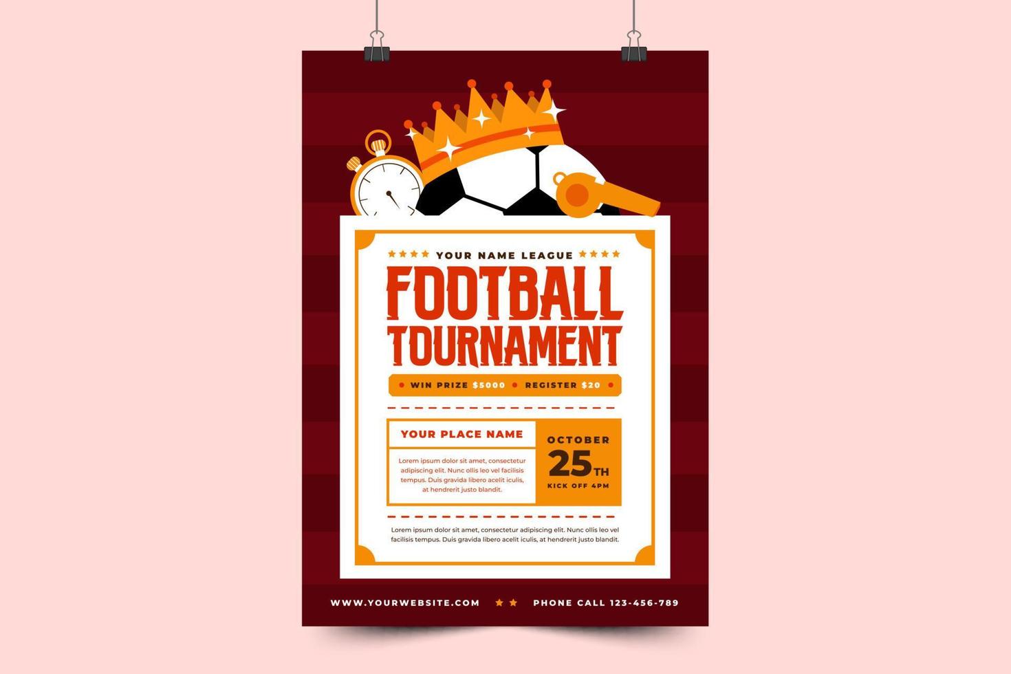 Football tournament sport event poster or flyer design template simple and elegant design vector