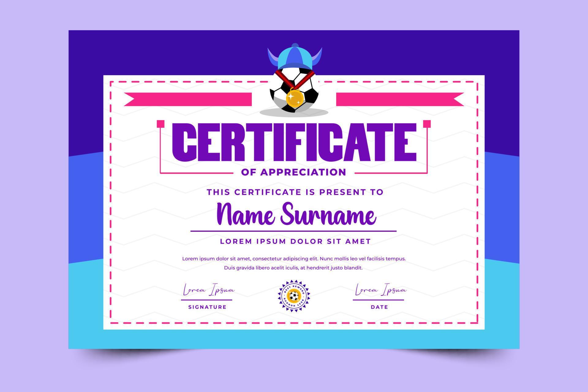 Football tournament sport event certificate design template easy to