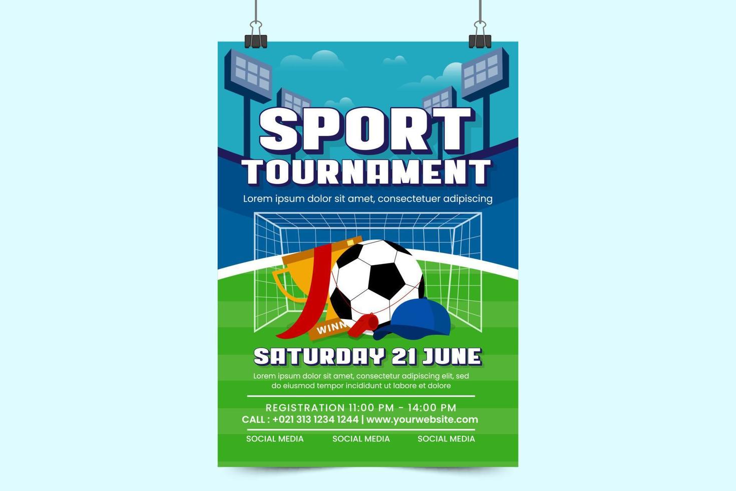 Football tournament sport event poster or flyer design template simple and elegant design vector