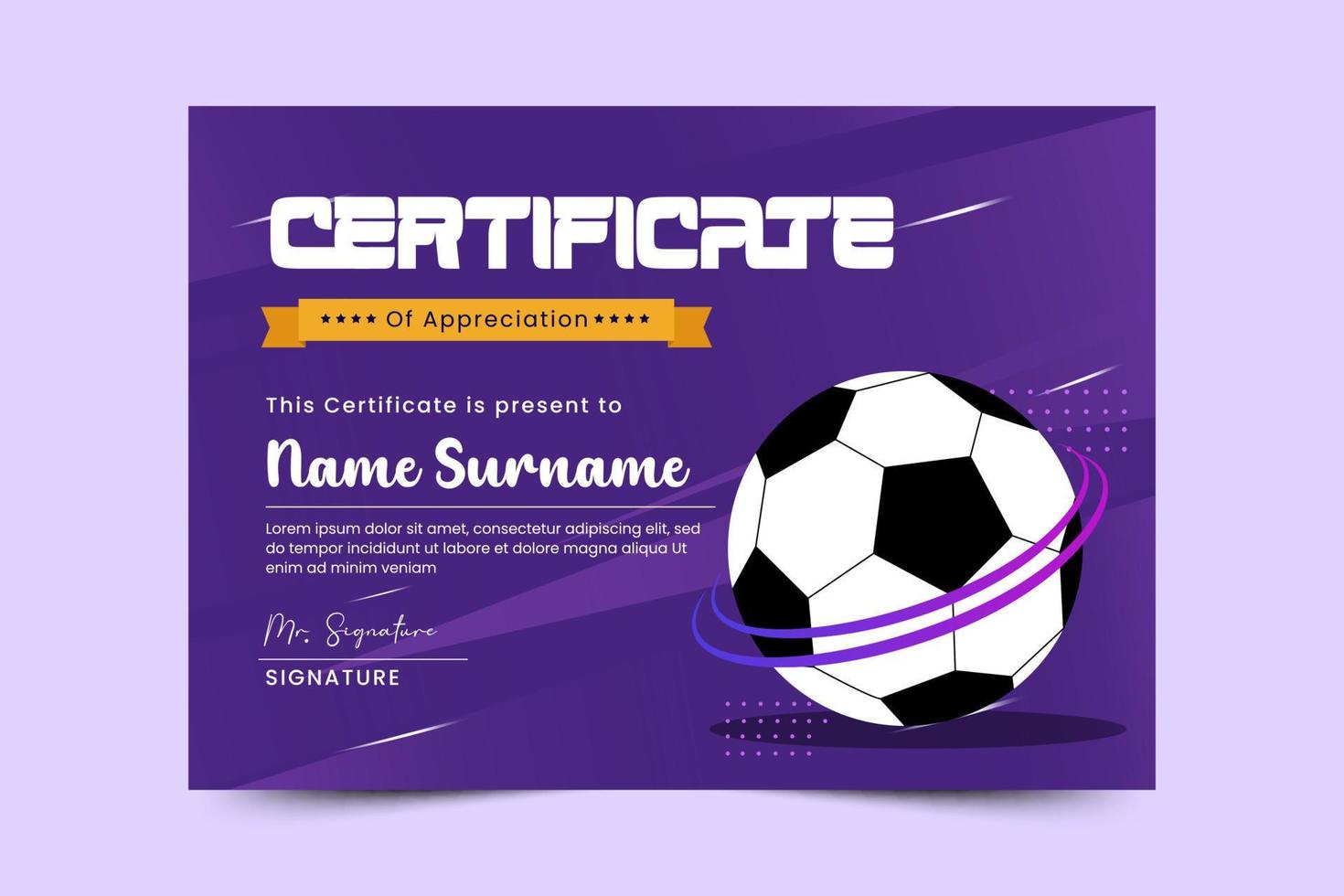 Football tournament sport event certificate design template easy to customize vector
