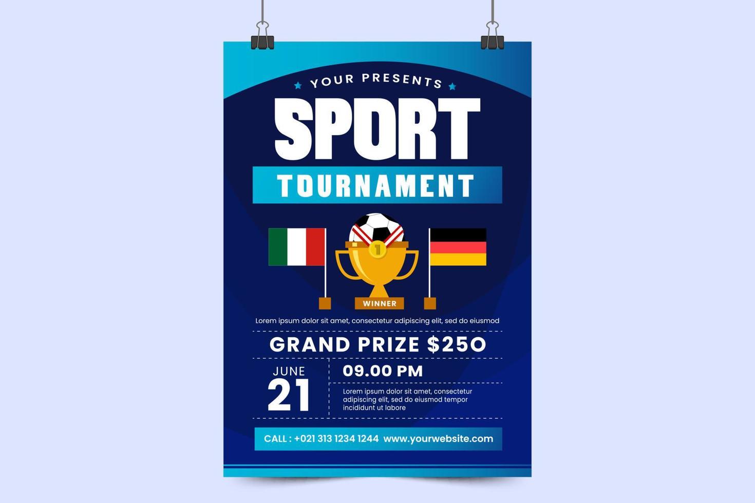 Football tournament sport event poster or flyer design template simple and elegant design vector