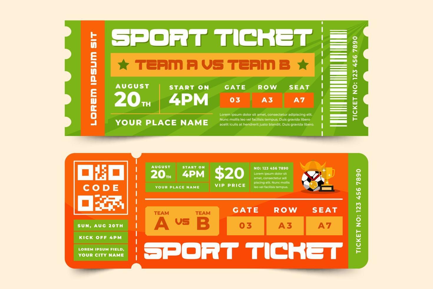 Football tournament sport event ticket vouchers design template easy to customize vector