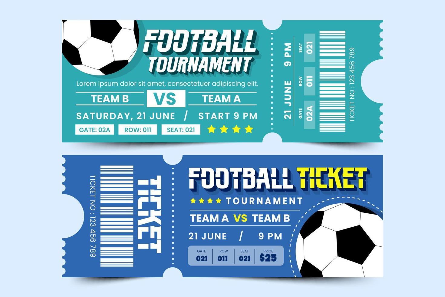 plantilla de diseño de boleto de evento deportivo de torneo de fútbol diseño simple y elegante vector