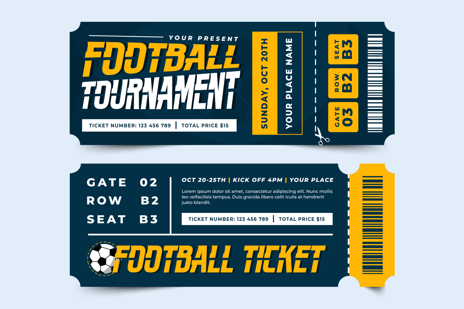 Football tournament sport event ticket design template simple and Football tournament sport event ticket design template simple and
