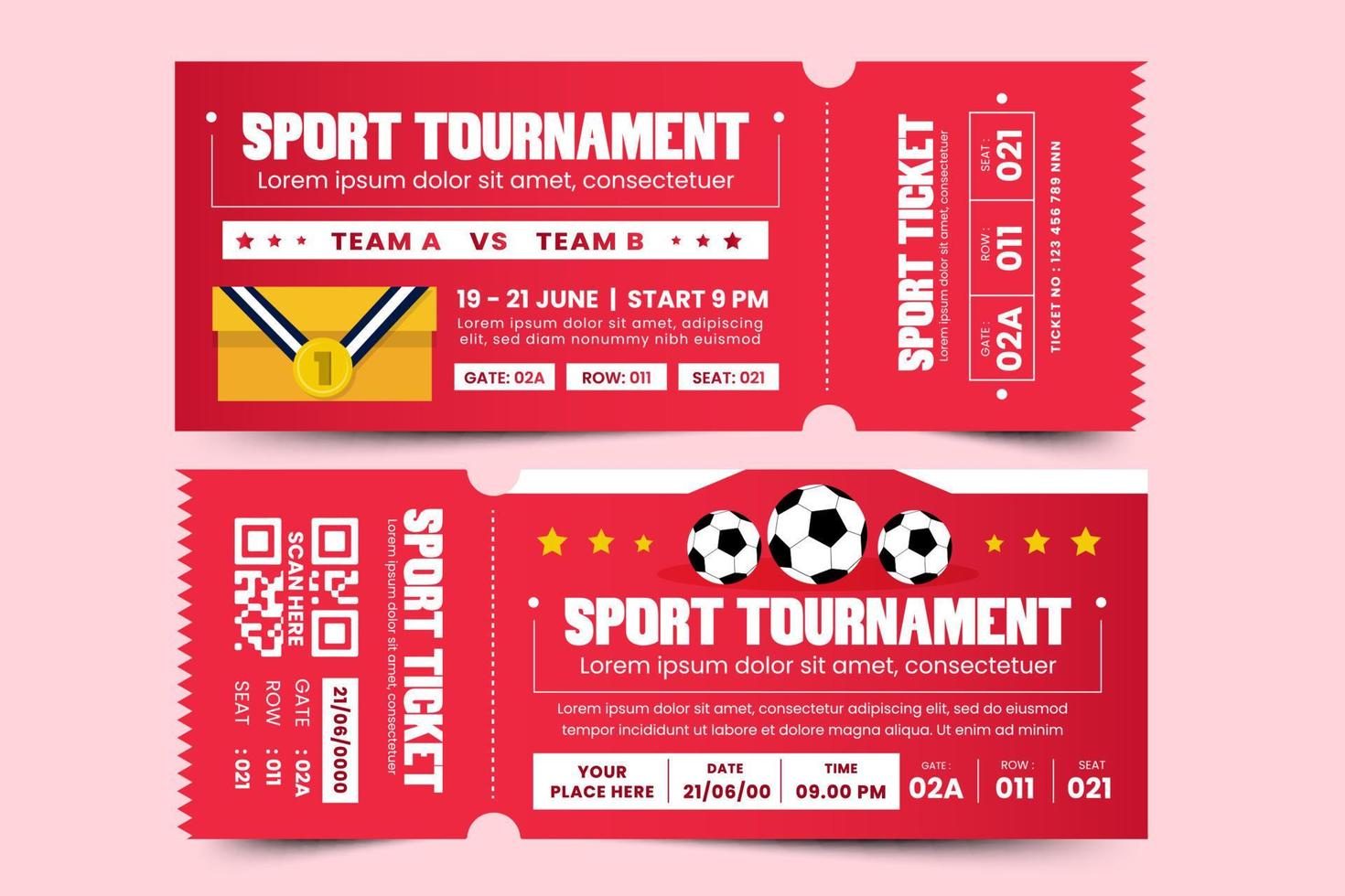 Football tournament sport event ticket design template simple and elegant design vector