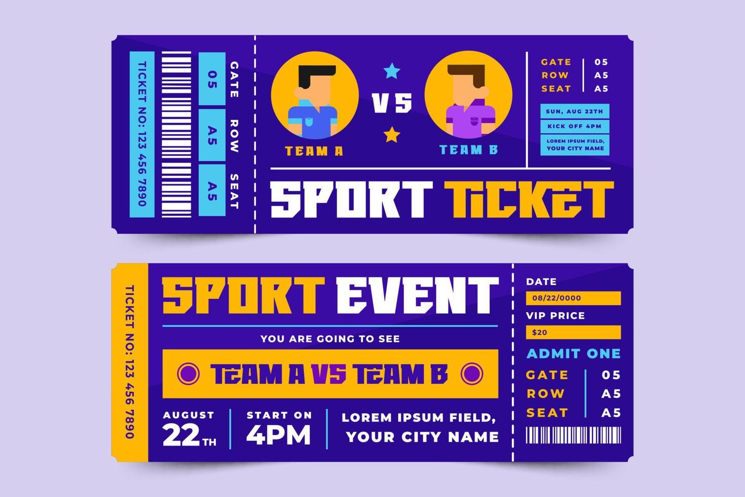 Football tournament sport event ticket vouchers design template easy to customize vector