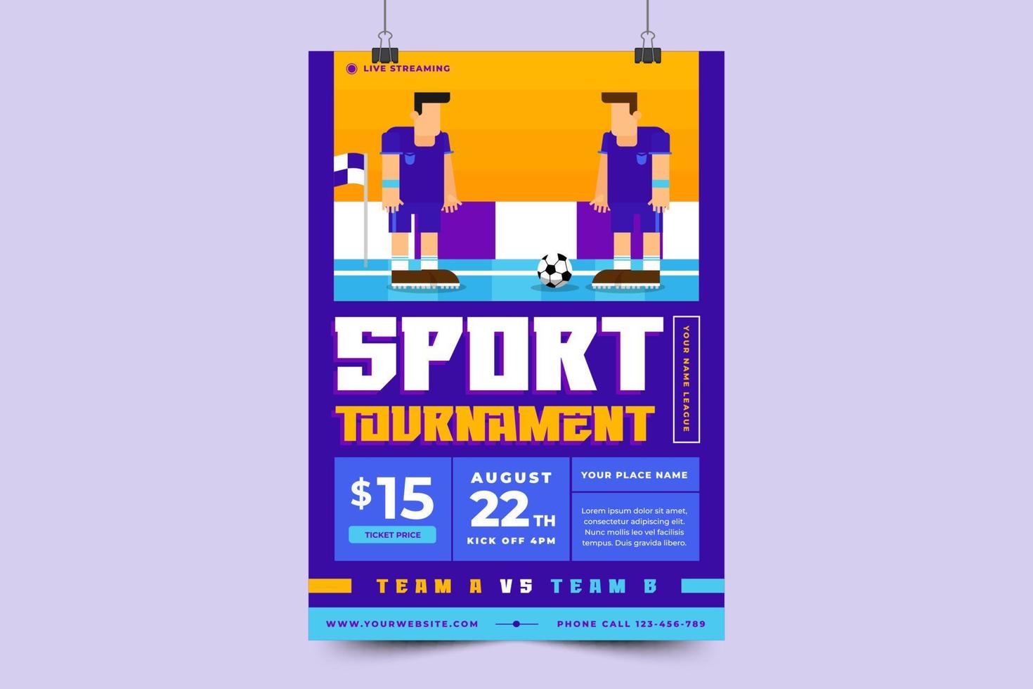 Football tournament sport event flyer or poster design template easy to customize vector