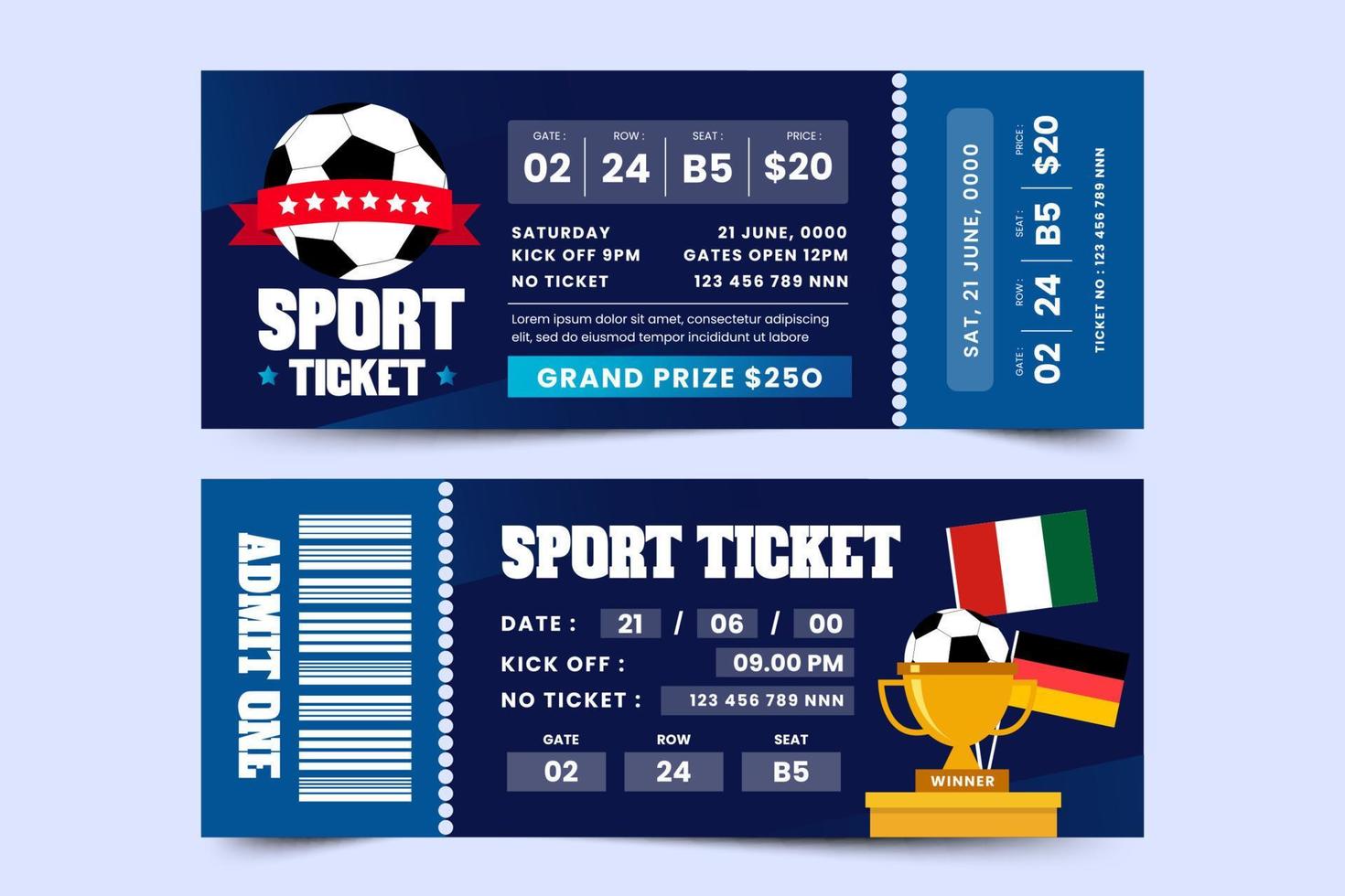 Football tournament sport event ticket design template simple and elegant design vector