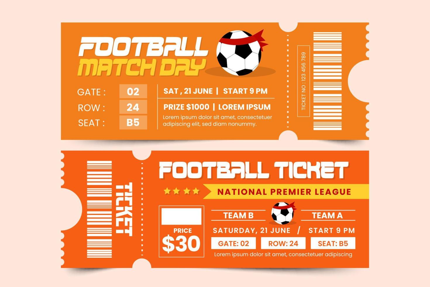 Football tournament sport event ticket design template simple and elegant design vector