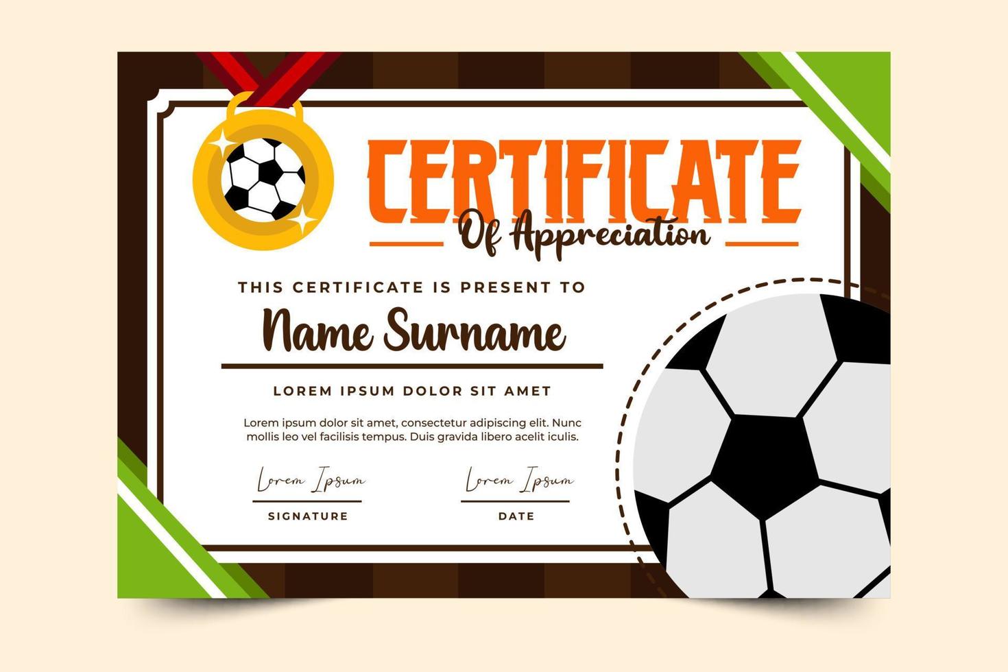 Football tournament sport event certificate design template simple and elegant design vector