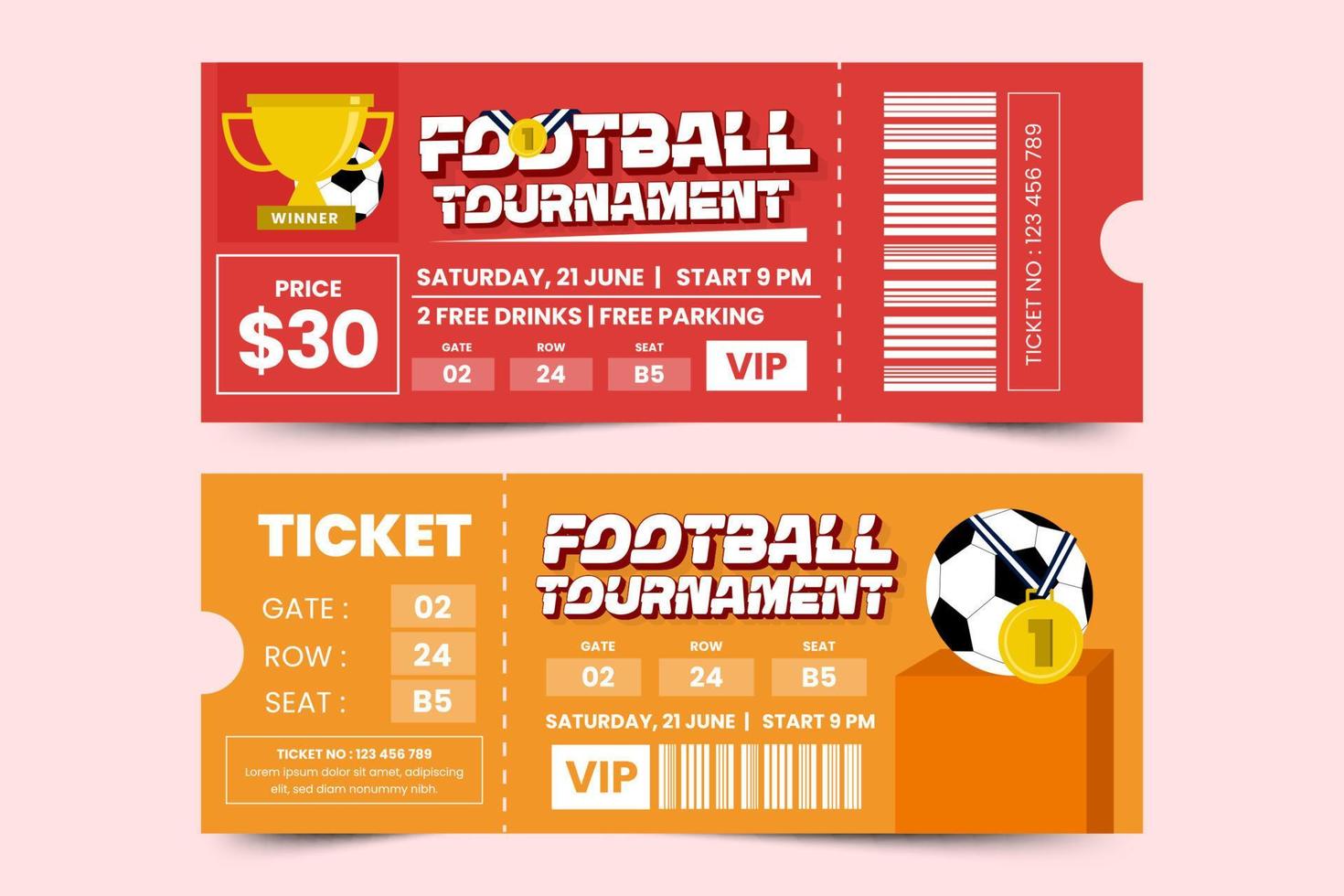 Football tournament sport event ticket design template simple and elegant design vector