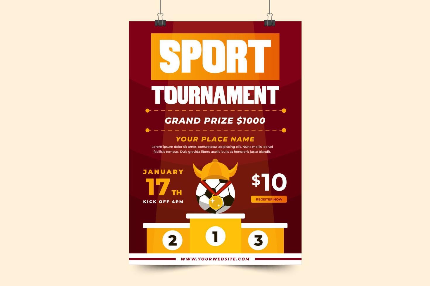 Football tournament sport event flyer or poster design template easy to customize vector