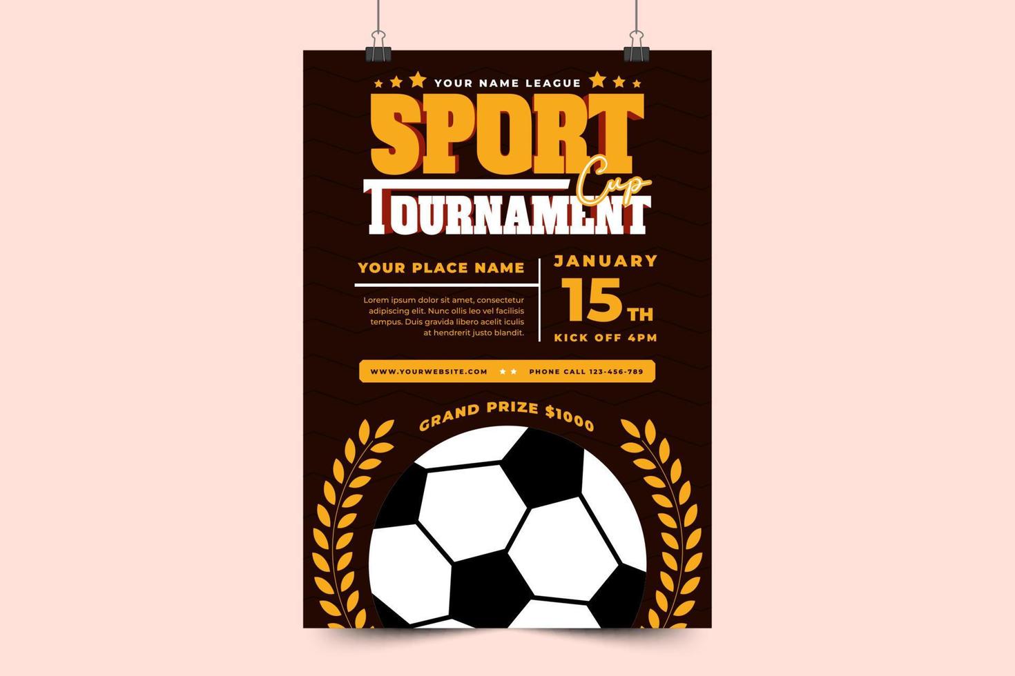 Football tournament sport event poster or flyer design template simple and elegant design vector