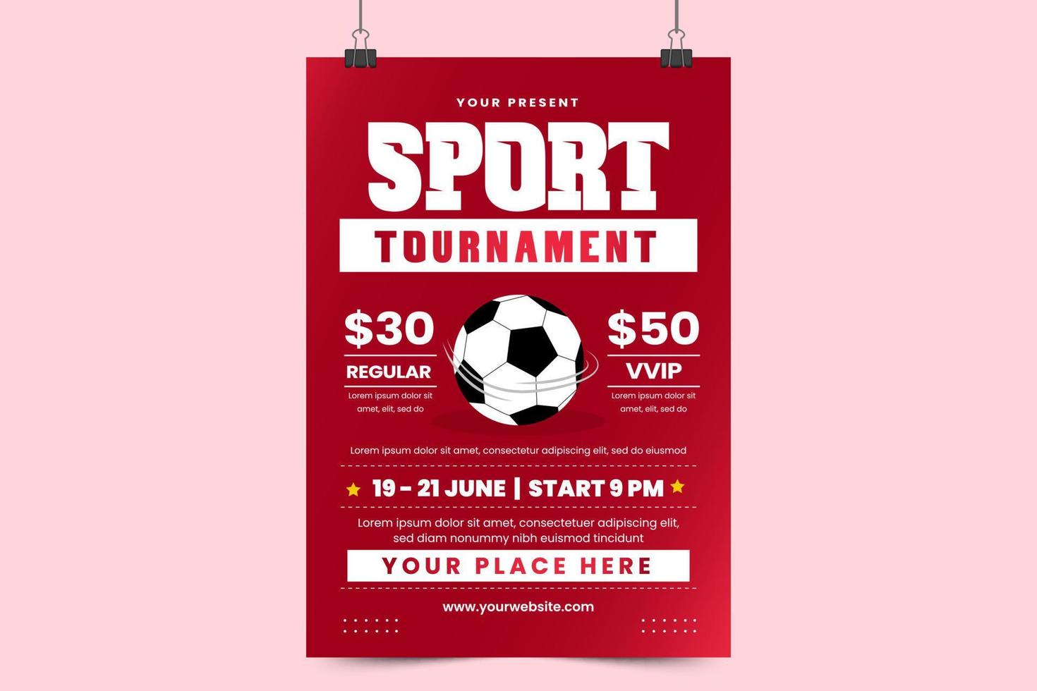 Football tournament sport event poster or flyer design template simple and elegant design vector