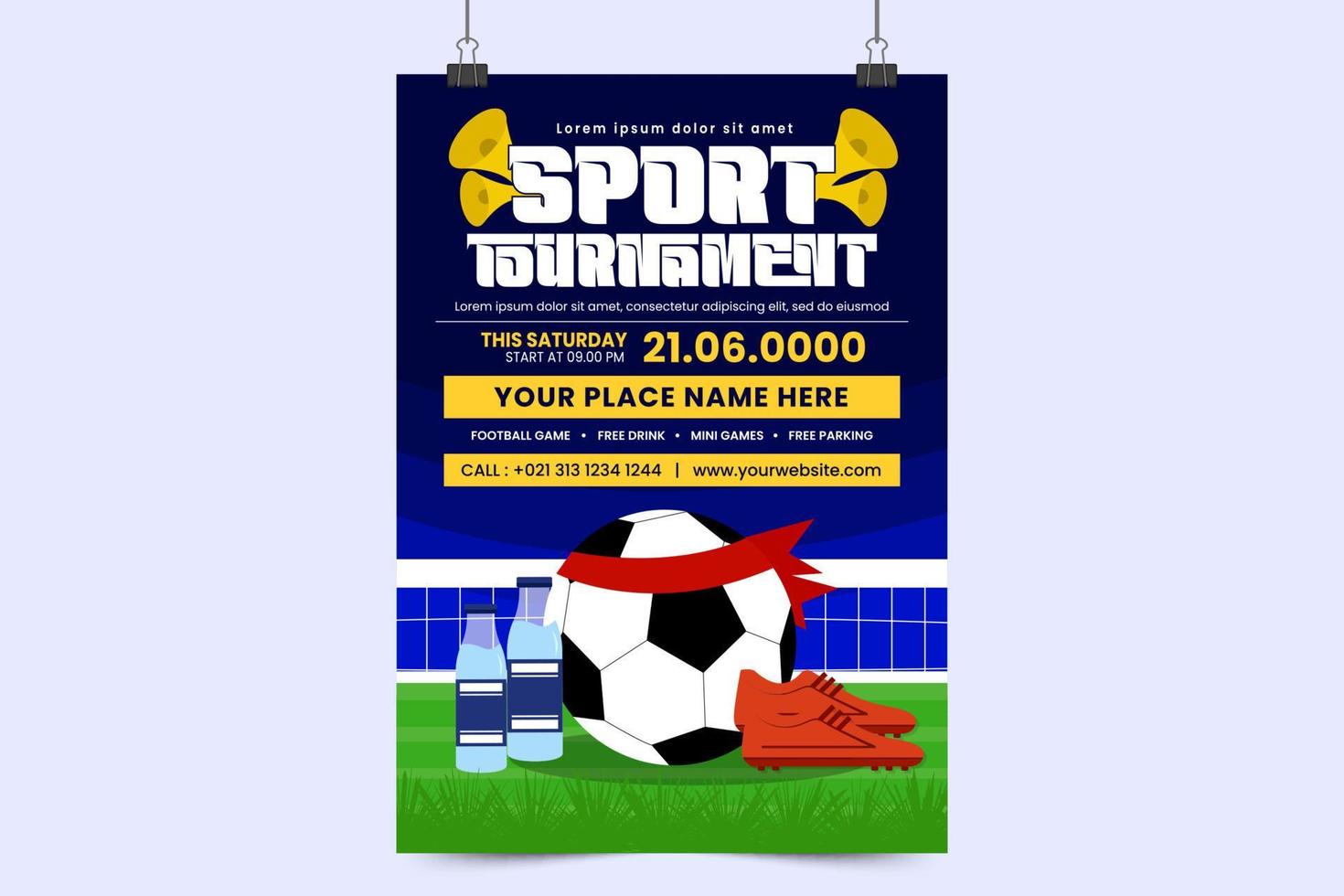 Football tournament sport event flyer or poster design template easy to customize vector