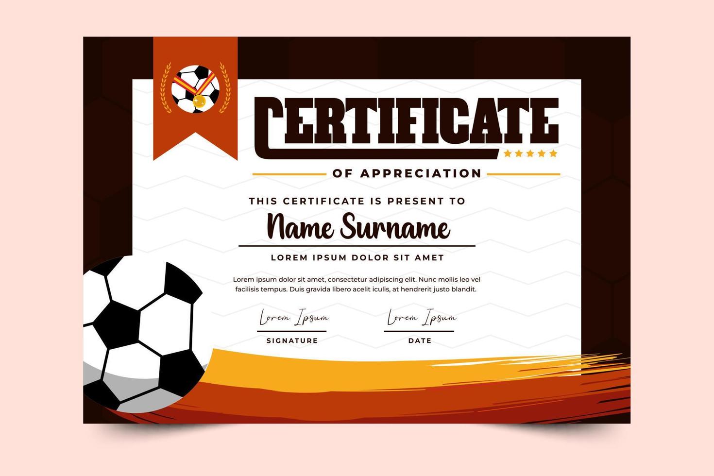 Football tournament sport event certificate design template simple and elegant design vector