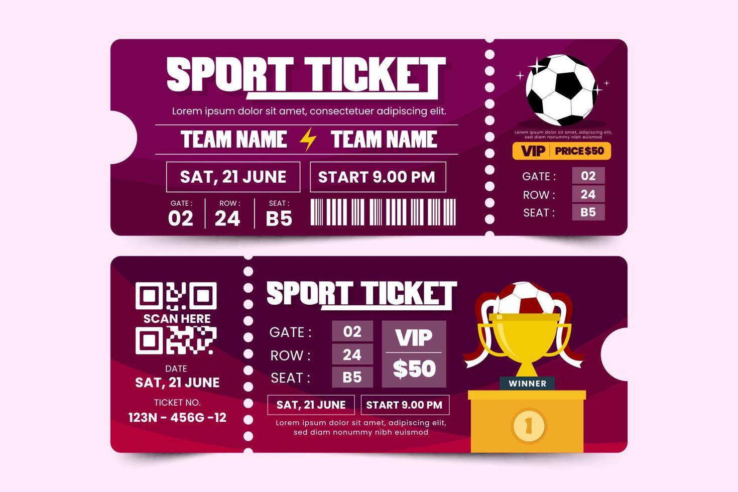 Football tournament sport event ticket design template simple and elegant design vector