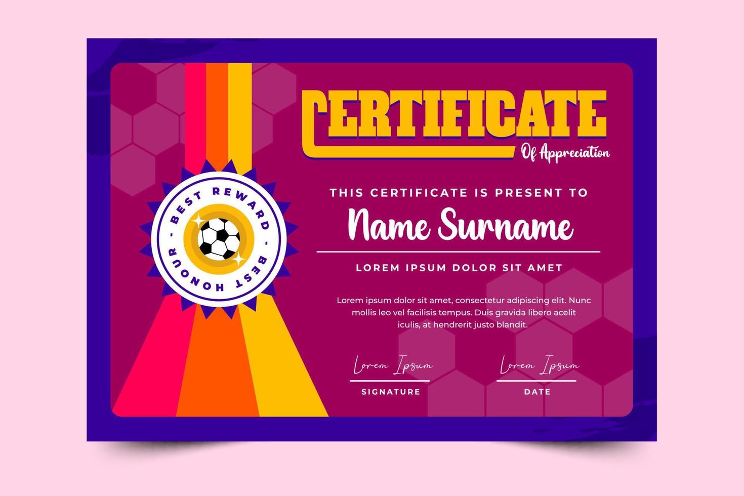 Football tournament sport event certificate design template simple and elegant design vector