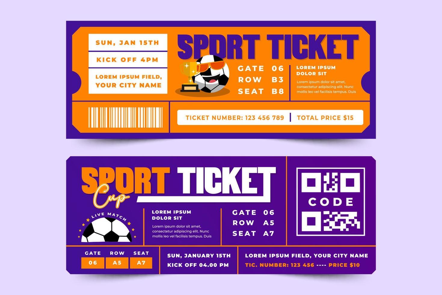 Football tournament sport event ticket design template simple and elegant design vector