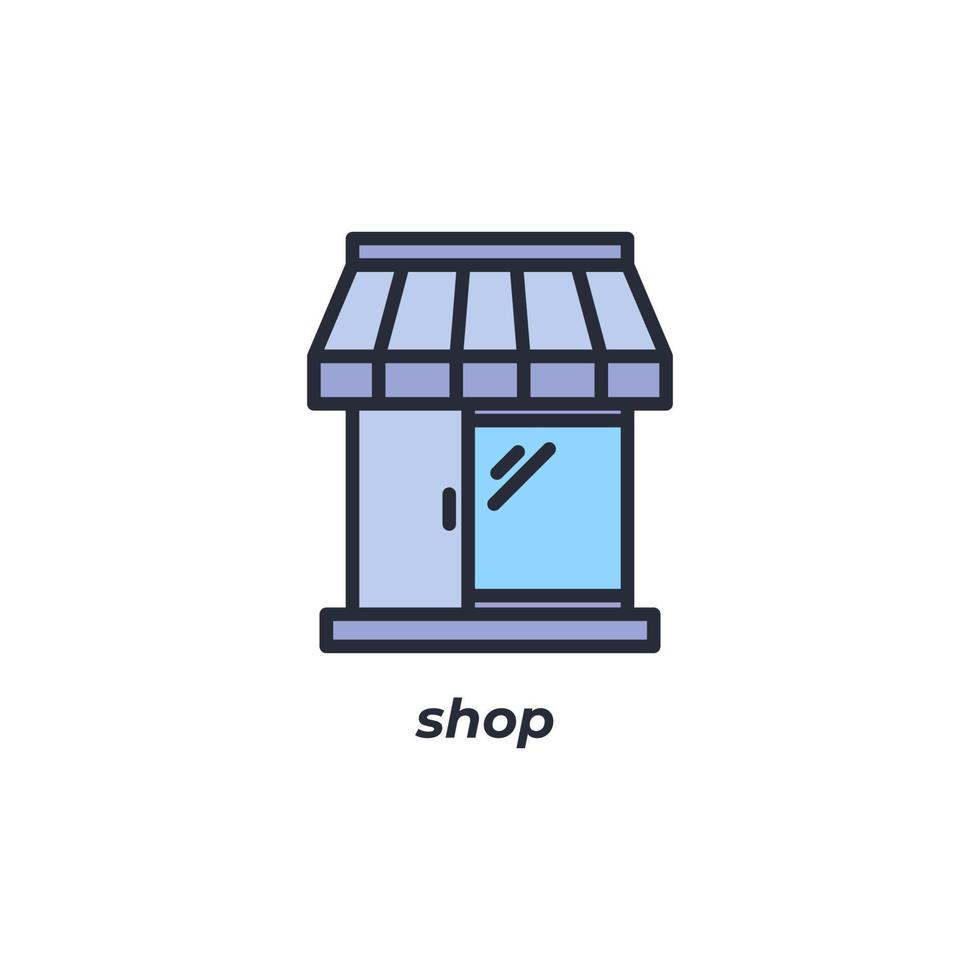 el símbolo de la tienda de signos vectoriales está aislado en un fondo blanco. color de icono editable. vector