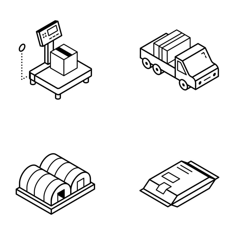 Cargo and Delivery Line Icons Set vector