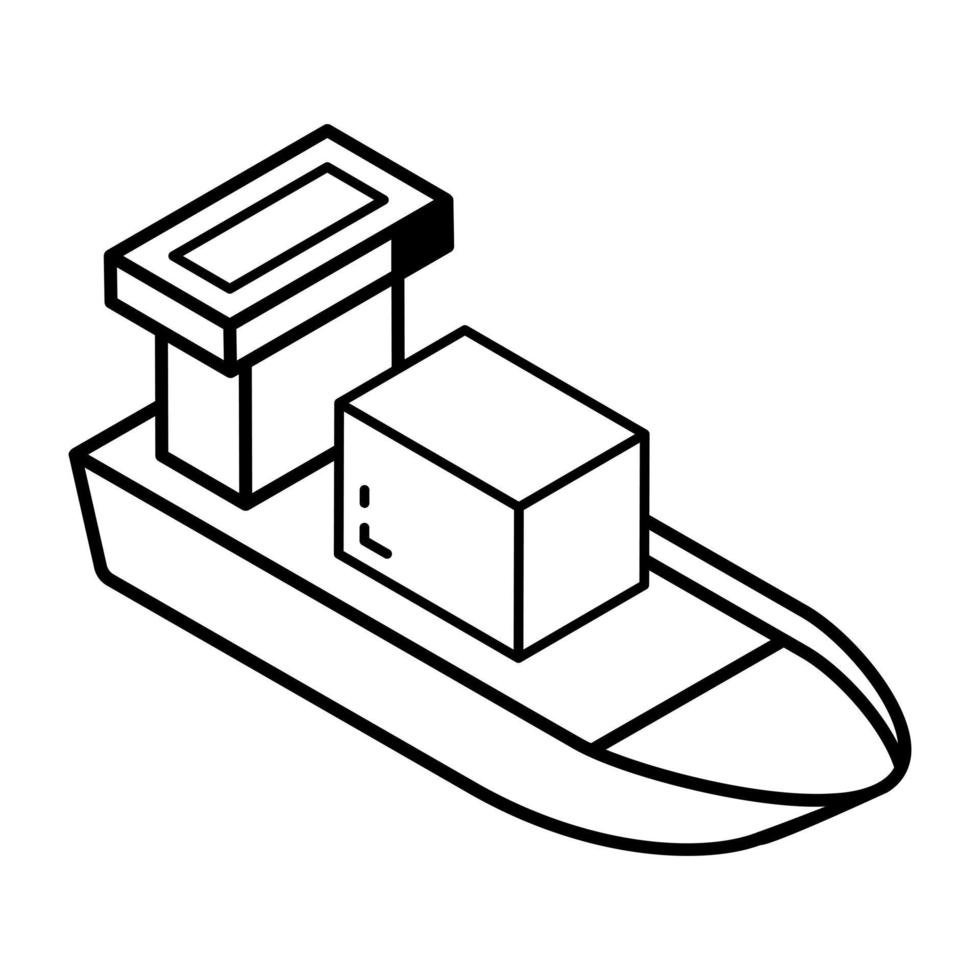 An outline isometric icon of cargo ship vector