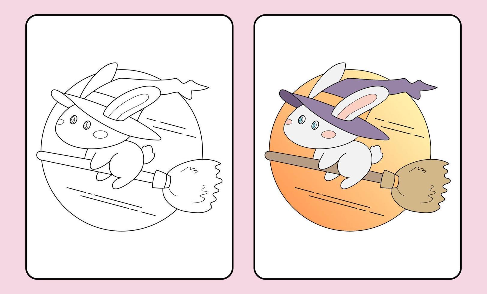 learn to color witch bunny for kids and elementary school. vector