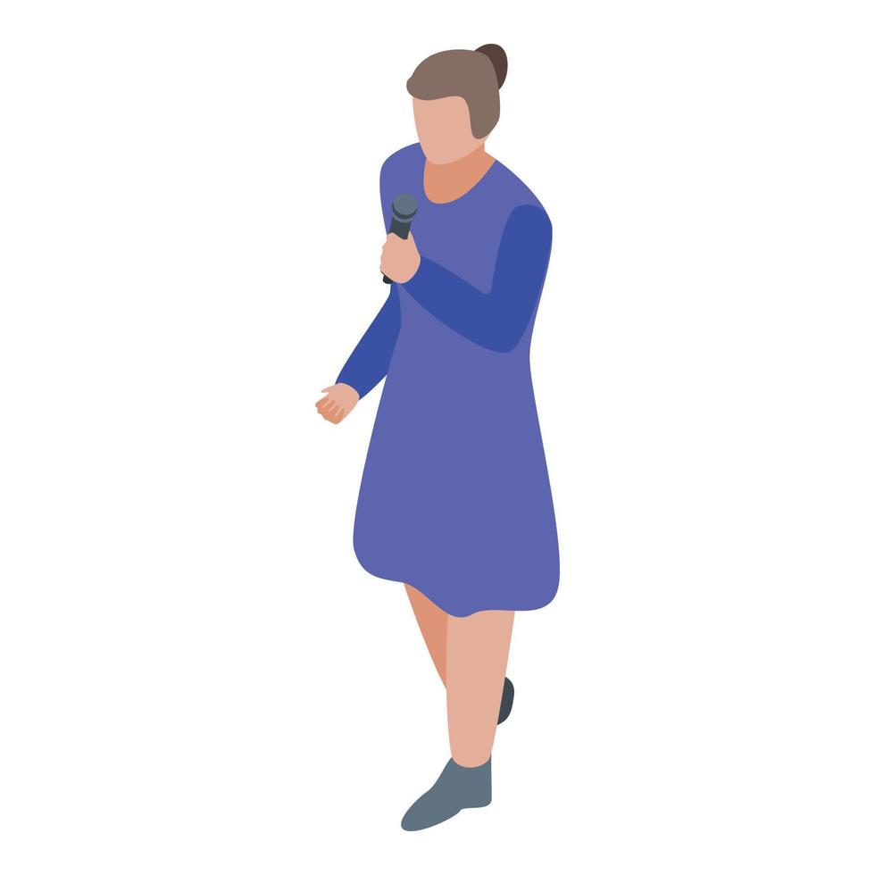 Girl speaking microphone icon, isometric style vector