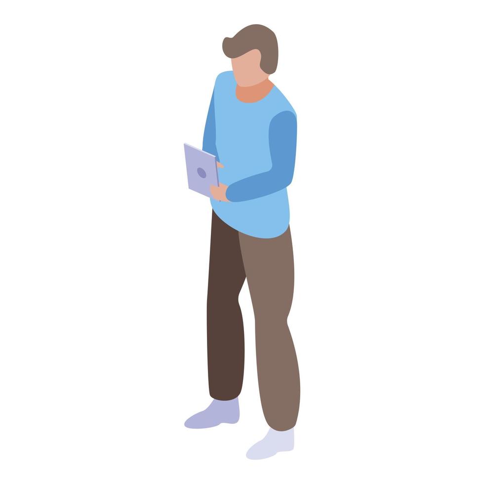 Man with tablet icon, isometric style vector