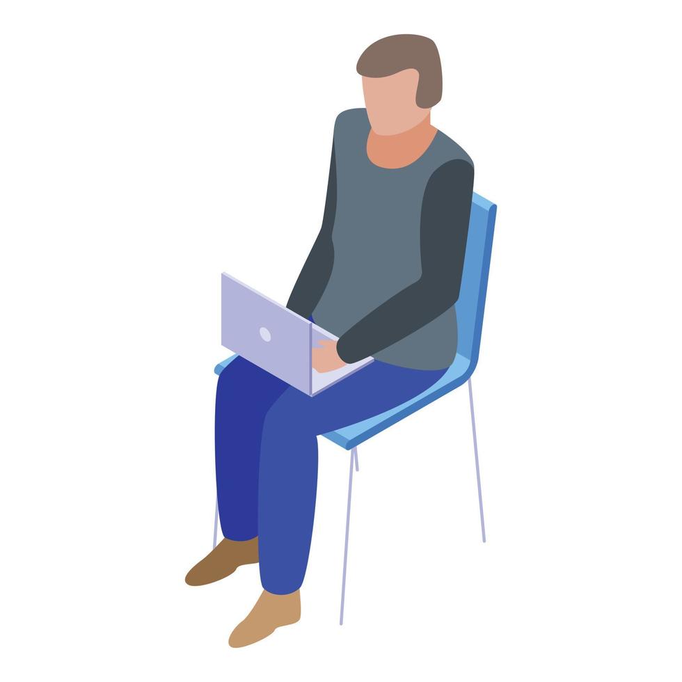 hombre sentado con icono de portátil, estilo isométrico vector