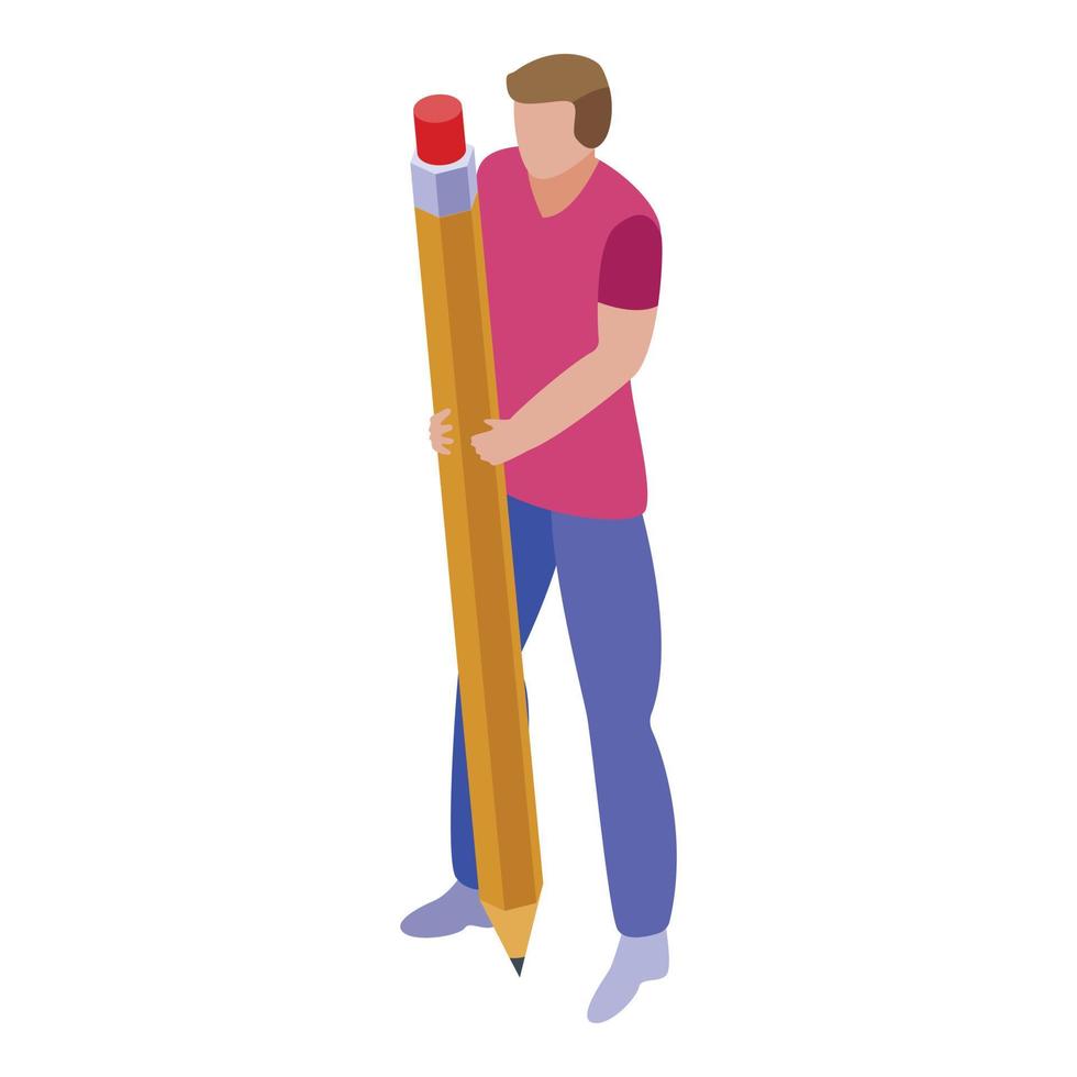 Man with pencil icon, isometric style vector