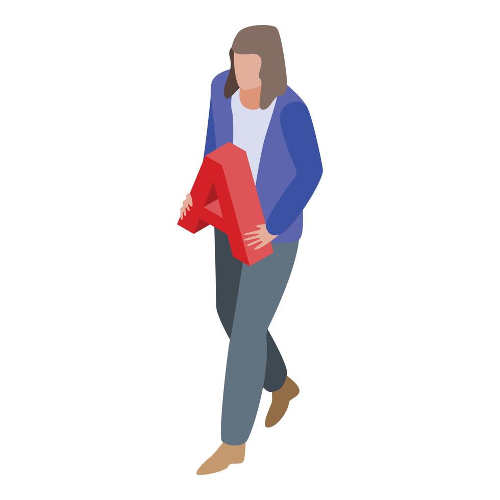 icono de chica de marketing, estilo isométrico vector