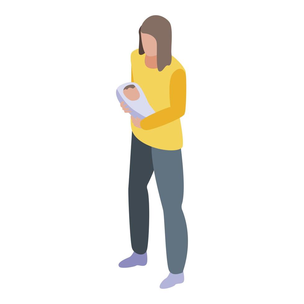 Woman with baby icon, isometric style vector