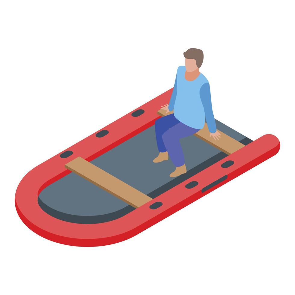 Man in rescue boat icon, isometric style vector