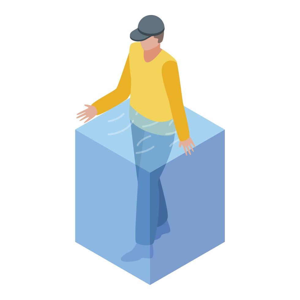 Man home flood disaster icon, isometric style vector
