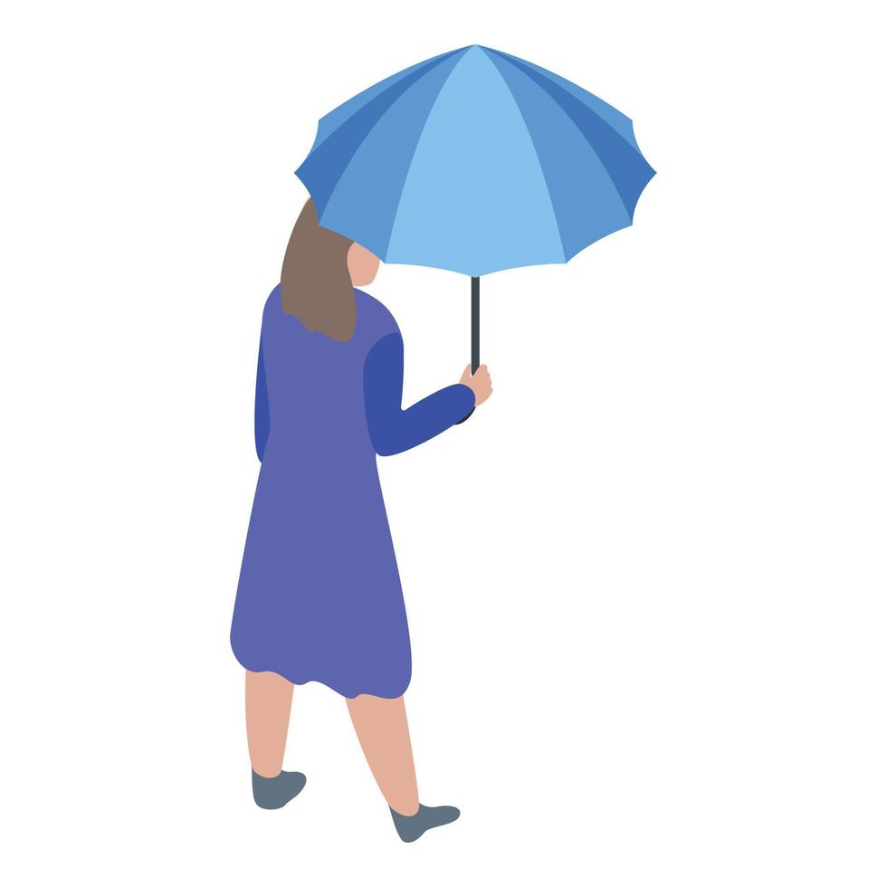 Woman with blue umbrella icon, isometric style vector