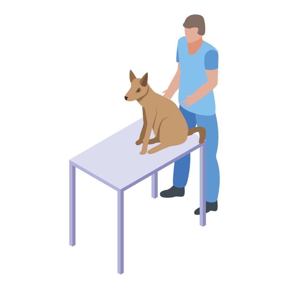 perro en el icono de la mesa veterinaria, estilo isométrico vector