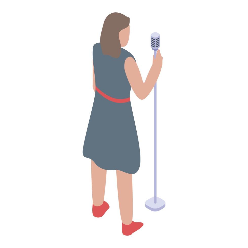 Karaoke woman singer icon, isometric style vector