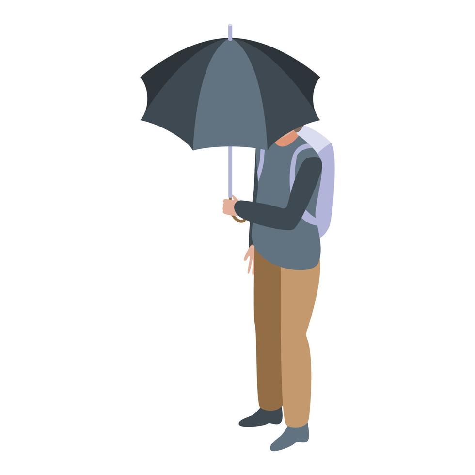 Student with black umbrella icon, isometric style vector