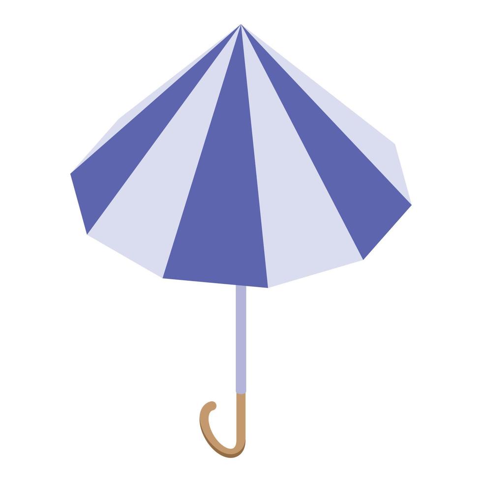 icono de paraguas blanco azul rayado, estilo isométrico vector