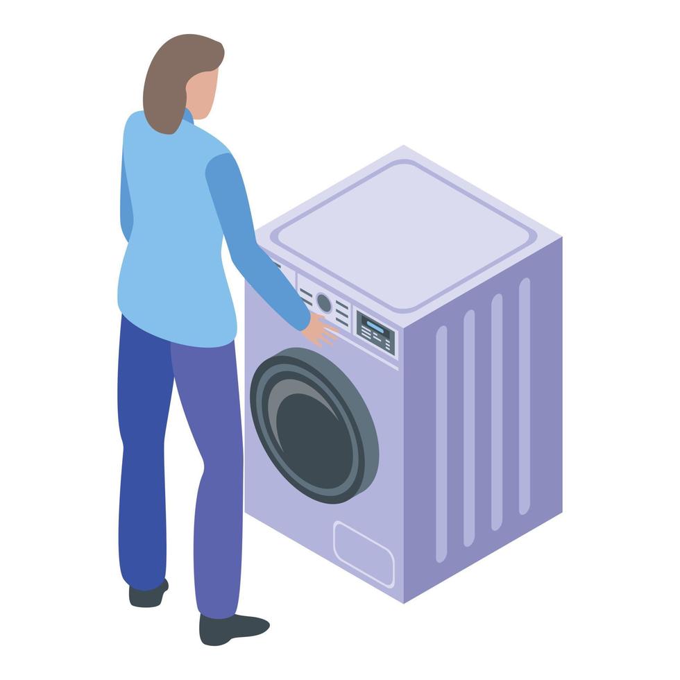 Wash machine clothes icon, isometric style vector