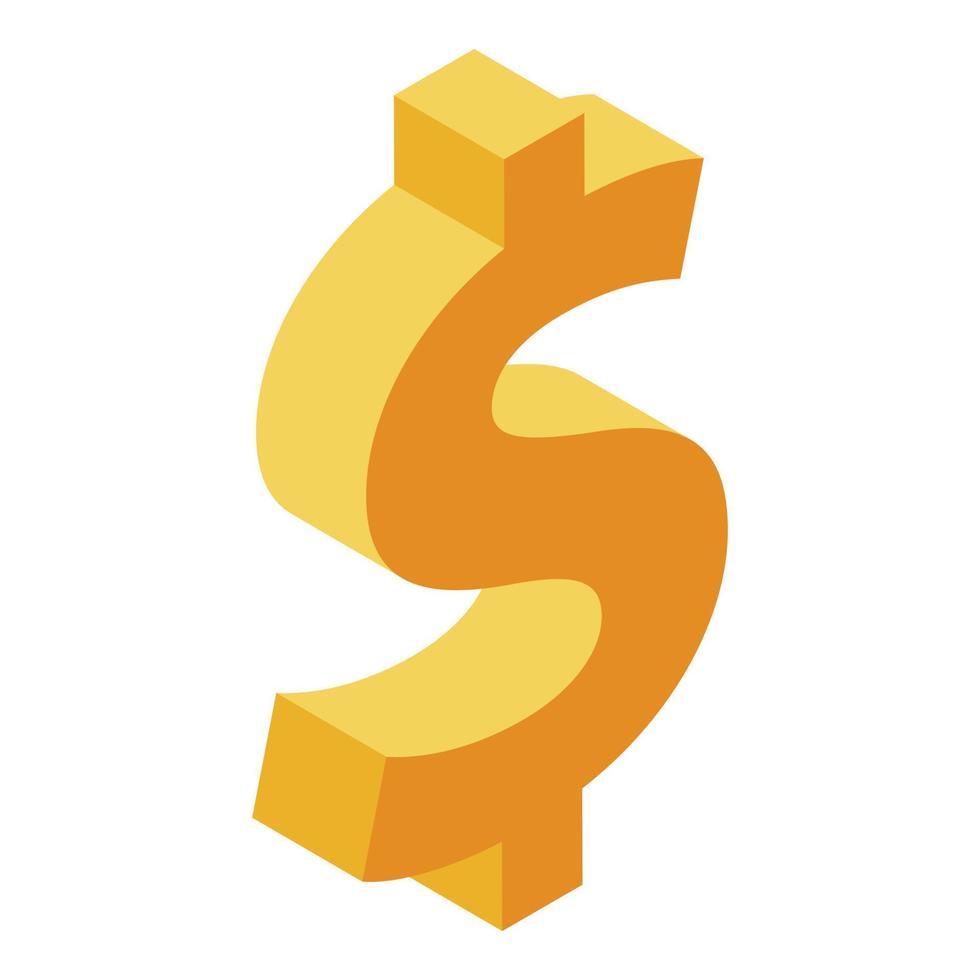 Gold dollar sign icon, isometric style vector
