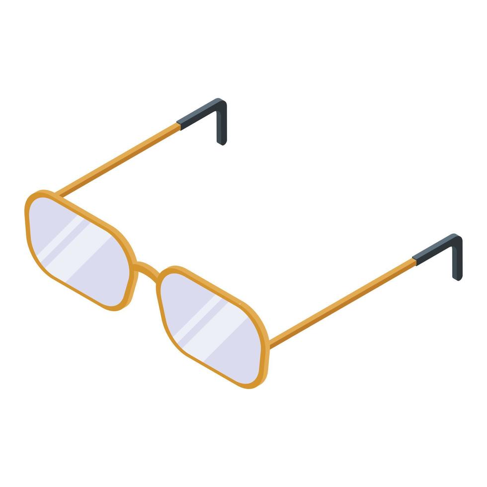 Gold frame eyeglasses icon, isometric style vector
