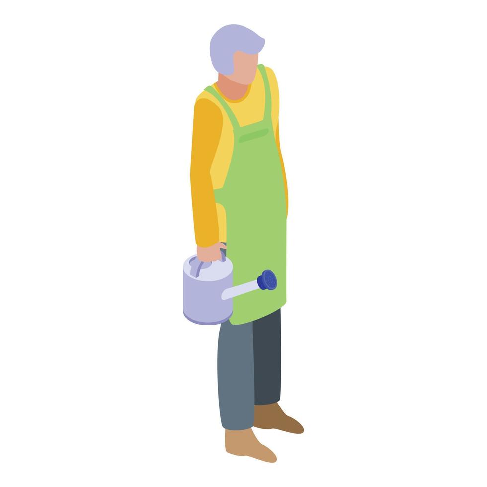 Garden man with watering can icon, isometric style vector