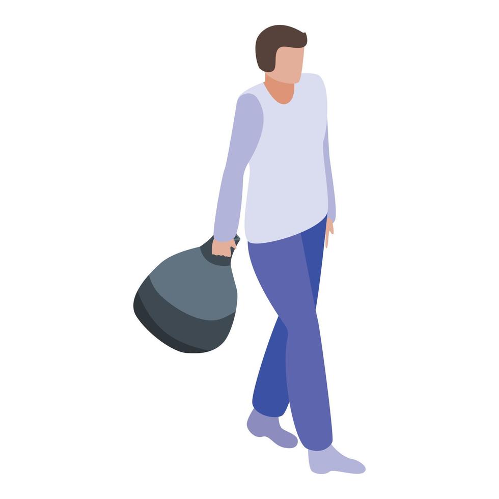 Man with garbage bag icon, isometric style vector