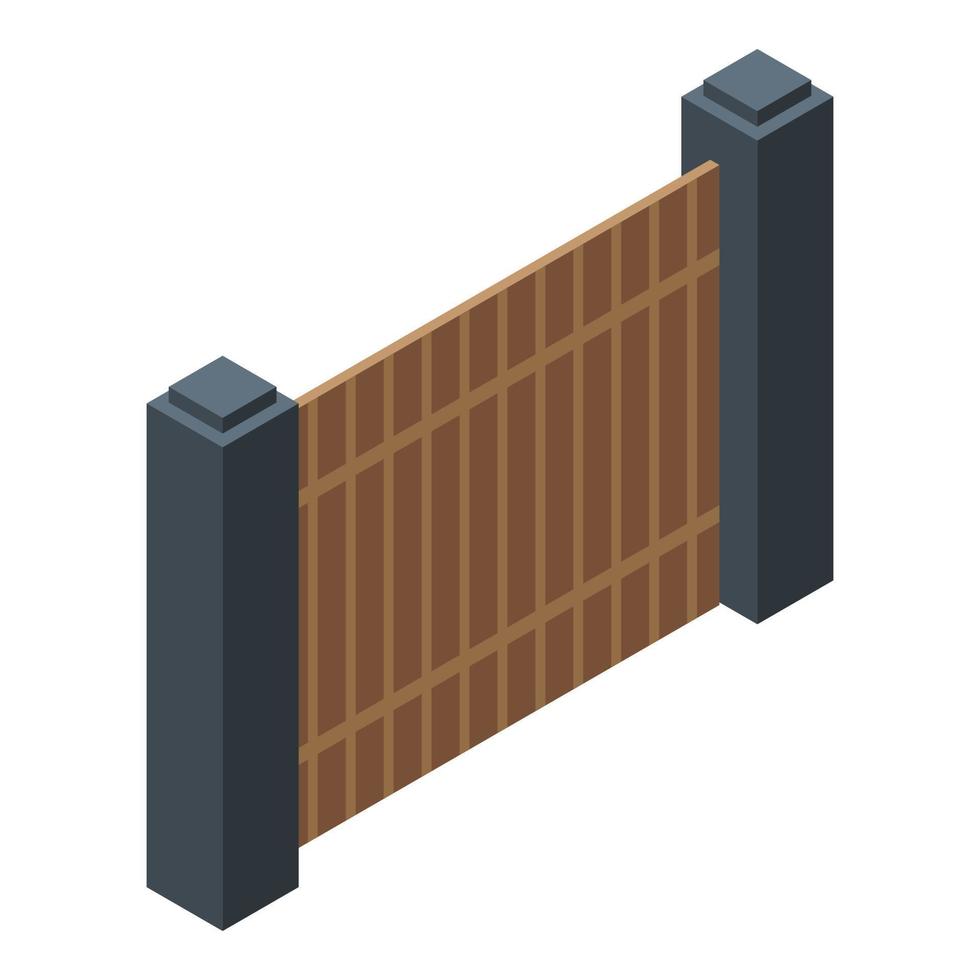 Wooden gate icon, isometric style vector