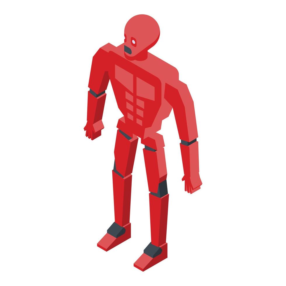 Red cyborg humanoid icon, isometric style vector