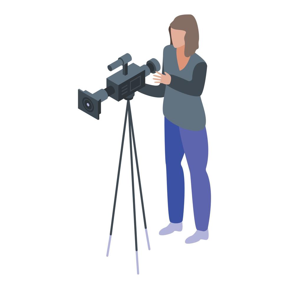 Woman cameraman icon, isometric style vector