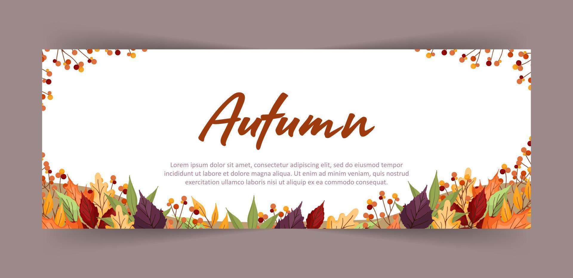 banner con coloridas hojas y ramas de arce otoñal, serbal, aliso y álamo temblón. diseño web. ilustración vectorial en estilo plano. vector